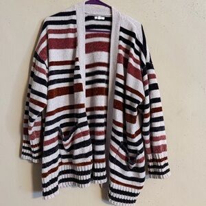 Maurices 1x Striped Cardigan - Blue, White, Red/Brown